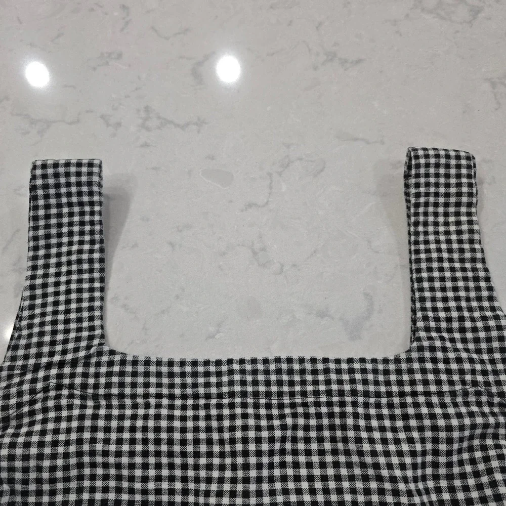 A New Day Gingham Linen Blend Tank Top Square Neck Coquette Picnic Aesthetic XL - Picture 3 of 5
